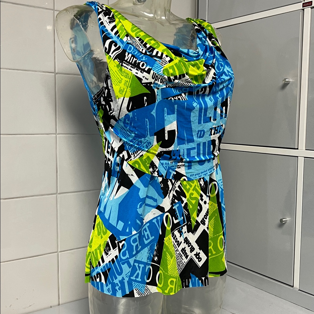 Graffiti/Ransom Collage Drapey Spandex Dance Tunic L Nwot